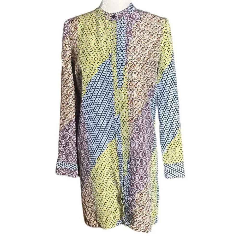Kate Spade Saturday Long Sleeve Button Front Multi Color Silk Dress Size XS 📦
